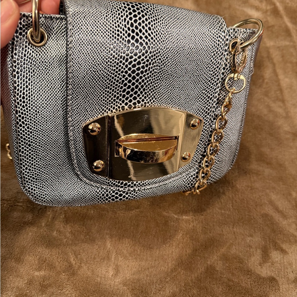 Gold-Accent Silver Snake-Print Crossbody Bag - Women's